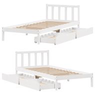 Рамка за легло без матрак, бял, 90x200 см, бор масив