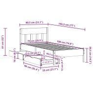 Рамка за легло без матрак, бял, 75x190 см, борово дърво масив