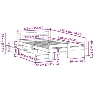 Рамка за легло без матрак, бял, 135x190 см, бор масив