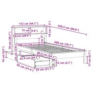 Легло с етажерка за книги, без матрак, 100x200 см, бор масив
