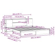 Легло с етажерка за книги, без матрак, 200x200 см, бор масив