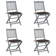 Сгъваеми градински столове, 4 бр, с възглавници, акация масив