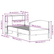 Легло с рафтове за книги, без матрак, бял, 90x190 см, бор масив