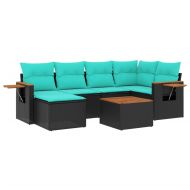 Градински комплект диван с възглавници 7 части черен полиратан