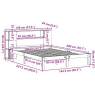Легло с етажерка за книги, без матрак, 140x200 см, бор масив
