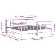 Легло с етажерка за книги, без матрак, 200x200 см, бор масив