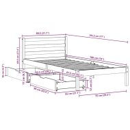 Рамка за легло без матрак, бял, 75x190 см, борово дърво масив
