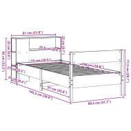 Легло с рафтове за книги, без матрак, 75x190 см, бор масив