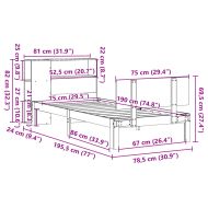 Легло с рафтове за книги, без матрак, 75x190 см, бор масив
