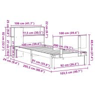 Легло с етажерка за книги, без матрак, 100x200 см, бор масив