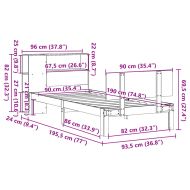 Легло с рафтове за книги, без матрак, 90x190 см, бор масив