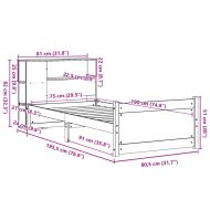 Легло с рафтове за книги, без матрак, 75x190 см, бор масив