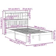 Легло с етажерка за книги, без матрак, 135x190 см, бор масив