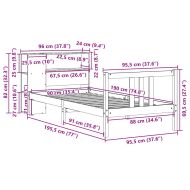 Легло с рафтове за книги, без матрак, 90x190 см, бор масив