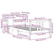 Легло с рафтове за книги, без матрак, 75x190 см, бор масив