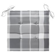 Градински столове, възглавници със сиво каре, 6 бр, тик масив