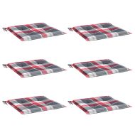 Възглавници за стол 6 бр червено каре 50x50x4 см Оксфорд плат