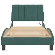 Рамка за легло с LED осветление без матрак Hanko, тъмнозелена, 90x190 см, кадифе