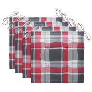 Градински столове с възглавници червено каре 3 бр тик масив