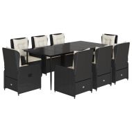 Градински трапезен комплект възглавници 9 части черен полиратан