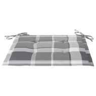 Градински столове, възглавници със сиво каре, 6 бр, тик масив