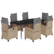 Градински комплект с възглавници 7 части бежов микс полиратан