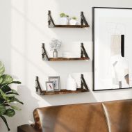 Комплект рафтове за стена, 3 бр, опушен дъб, инженерно дърво