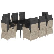 Градински трапезен комплект 9 части с възглавници светлосив