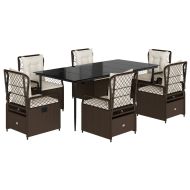 Градински трапезен комплект възглавници 7 части кафяв полиратан