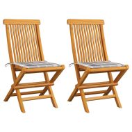 Градински столове с възглавници сиво каре 2 бр тик масив