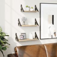 Комплект рафтове за стена, 3 бр, сонома дъб, инженерно дърво