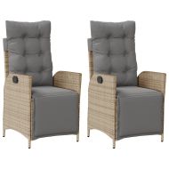 Накланящи градински столове с подложка 2 бр, бежов, полиратан