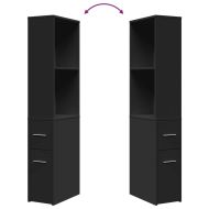 Тесен скрин за баня с колелца, черен, инженерно дърво