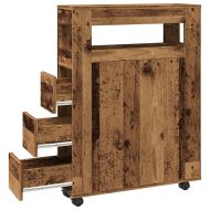 Тесен шкаф за баня с колелца, старо дърво, инженерно дърво