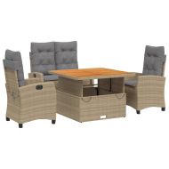 Градински комплект с възглавници, 4 части, бежов полиратан