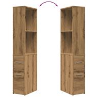 Тесен скрин за баня с колелца, дъб артизан, инженерно дърво