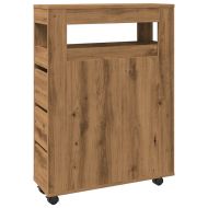 Тесен шкаф за баня с колелца, дъб артизан, инженерно дърво