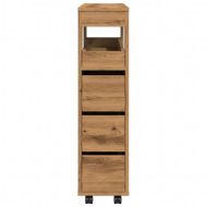 Тесен шкаф за баня с колелца, дъб артизан, инженерно дърво