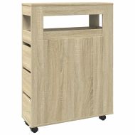 Тесен шкаф за баня с колелца, дъб сонома, инженерно дърво