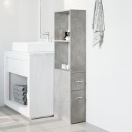 Тесен скрин за баня с колелца, бетонно сив, инженерно дърво