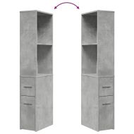 Тесен скрин за баня с колелца, бетонно сив, инженерно дърво