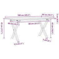 Кафе маса X-образна рамка 100x50x45 см бор масив и чугун
