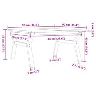 Кафе маса Y-образна рамка 90x90x45 см бор масив и чугун