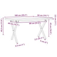 Кафе маса X-образна рамка 100x50x45,5 см бор масив и чугун