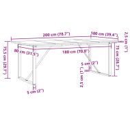 Трапезна маса О-образна рамка 200x100x75,5 см бор масив и чугун