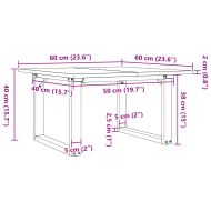 Кафе маса О-образна рамка 60x60x40 см бор масив и чугун