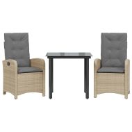 Градински комплект с възглавници 3 части бежов микс полиратан