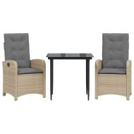 Градински комплект с възглавници 3 части бежов микс полиратан