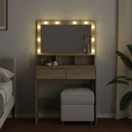 Тоалетка с LED, дъб сонома, 80x41x134,5 см