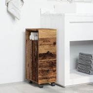 Тесен шкаф за баня с колелца, старо дърво, инженерно дърво